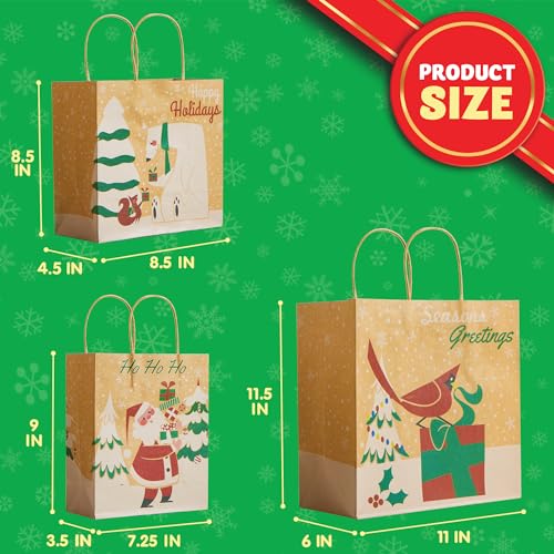 24 PCS Christmas Kraft Gift Bags with Assorted Sizes L495919