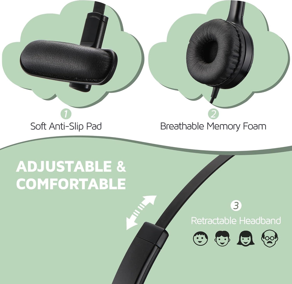 USB Headset with Microphone, Noise Cancelling Mic, On-Ear, Pack of 2 V476476