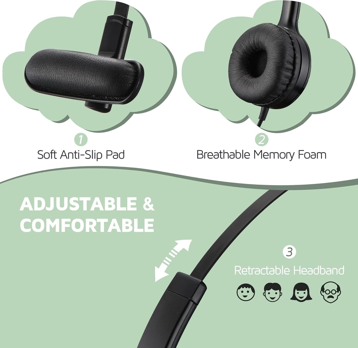 USB Headset with Microphone, Noise Cancelling Mic, On-Ear, Pack of 2 V476476