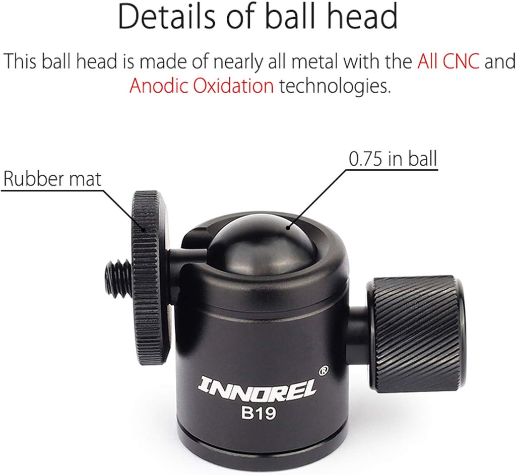 Mini Tripod Ball Head Metal Ballhead 360° Pan 90° Tilt with 3/8 to 1/4 Adapter CNC Ballheads, Max Load 6.61 lb C34383