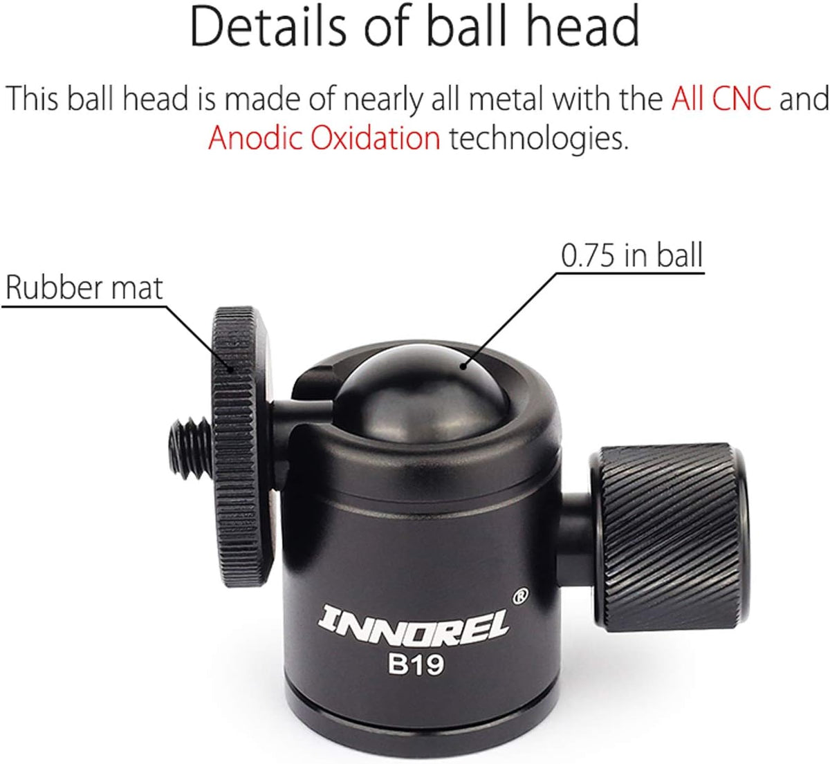 Mini Tripod Ball Head Metal Ballhead 360° Pan 90° Tilt with 3/8 to 1/4 Adapter CNC Ballheads, Max Load 6.61 lb C34383