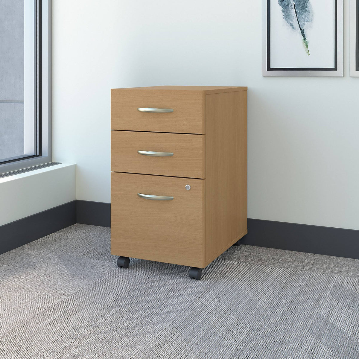 Light Oak 3 Drawer Mobile File Cabinet D106