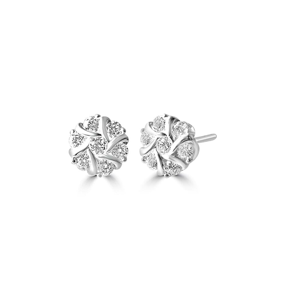 925 Sterling Silver Round Floral Starburst Lab Grown Diamond Stud Earrings M69192