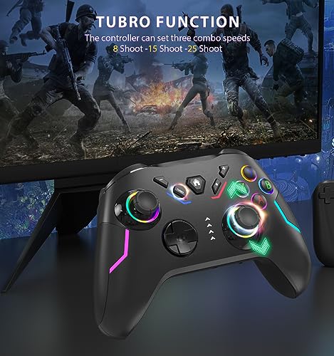 Wireless PC Gaming Controller with 9 Color LED Light, Turbo Function, Adjustable Vibration & Headphone Jack (2.4G) V701669