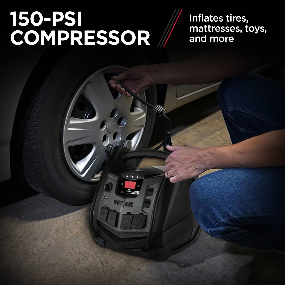 6-in-1 Portable Power Station, 1500A Jump Starter, 150-PSI Compressor Q6100