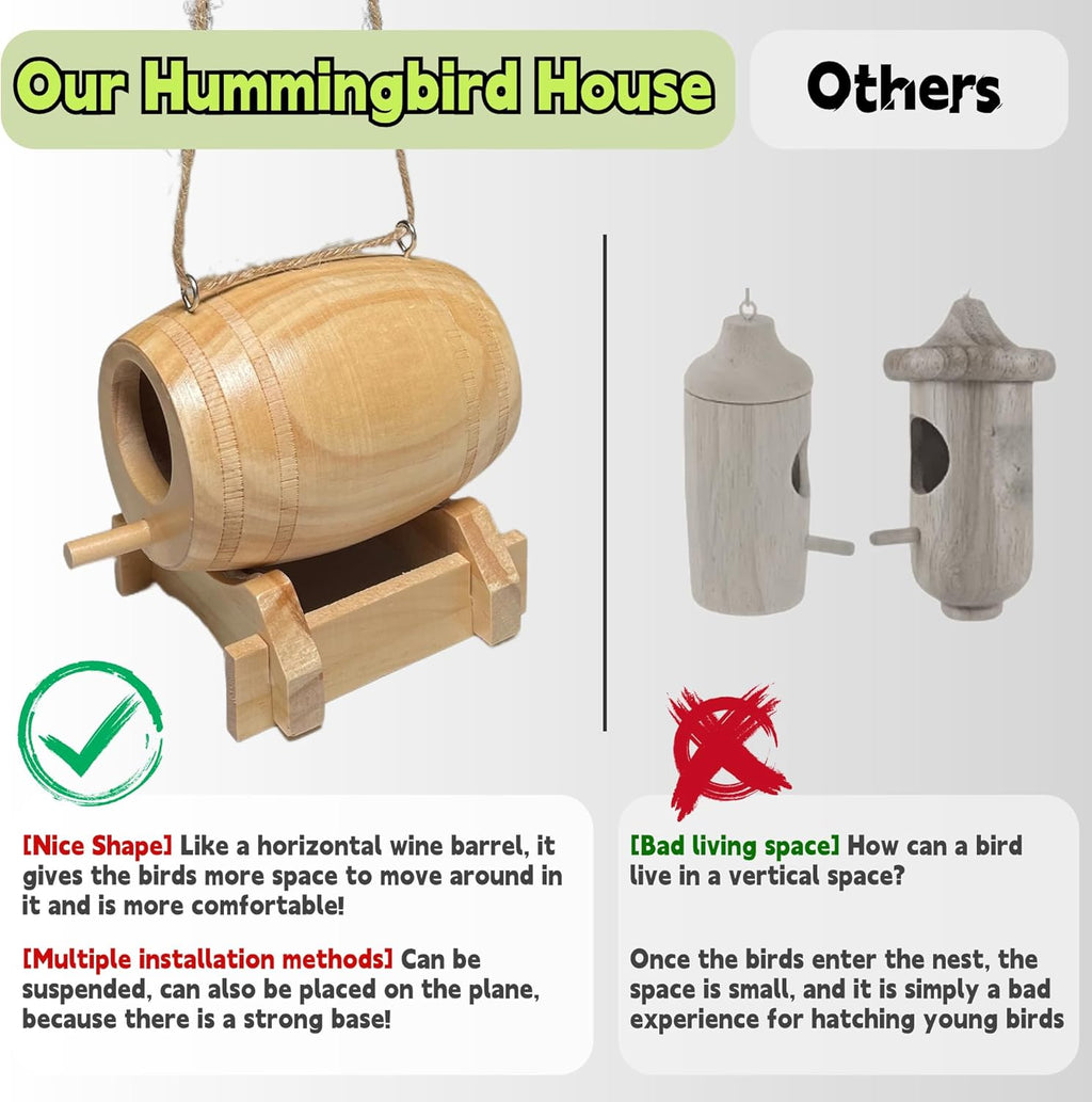 2 Pack Natural Wooden Hummingbird House T95044
