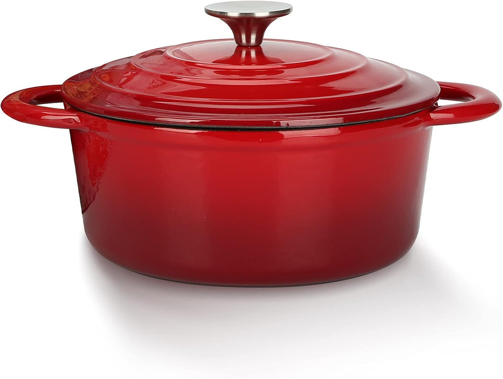 Red Enamel Coated Cast Iron Dutch Oven with Self Basting Lid X883969