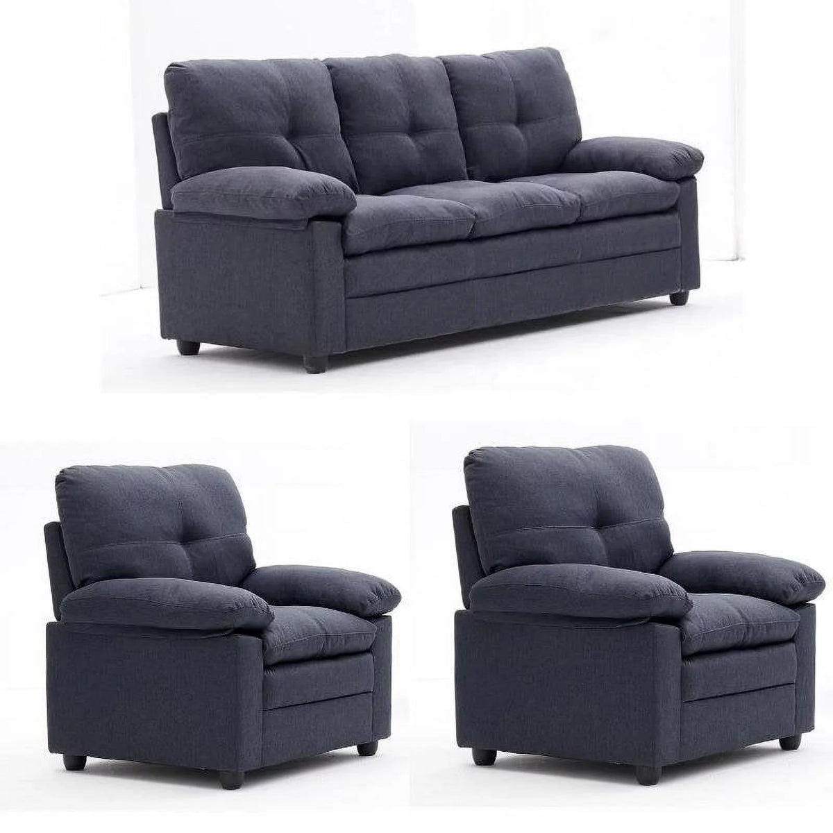 Gray 3 Piece Living Room Set with Sofa and 2 Armchairs J661
