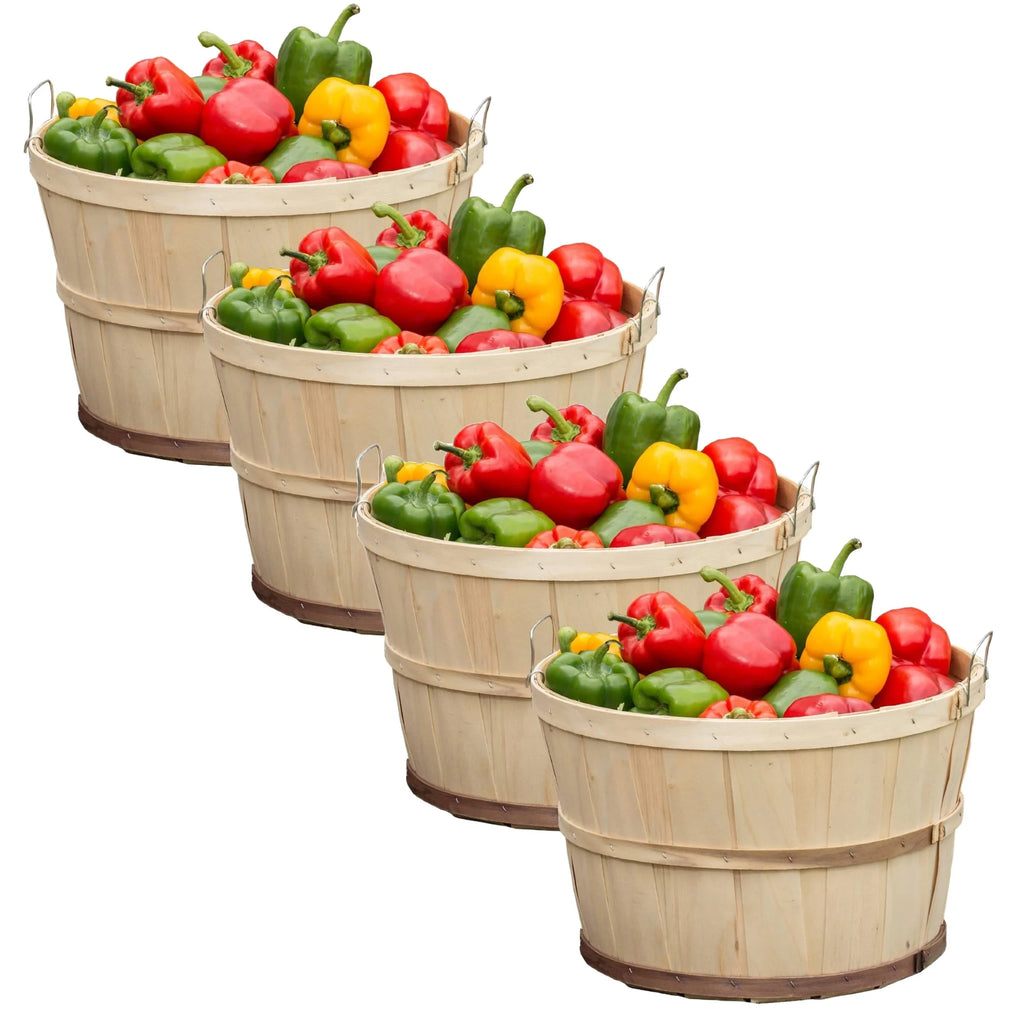 Handcrafted Poplar Wood Bushel Baskets with Wire Handles, Set of 4 H220027