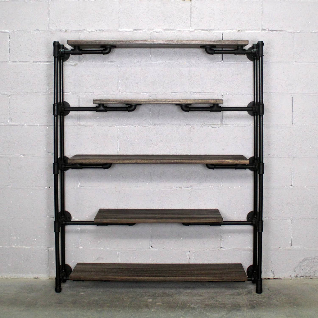 Modern Industrial Floating Tier Etagere Espresso and Hammered Black D4235