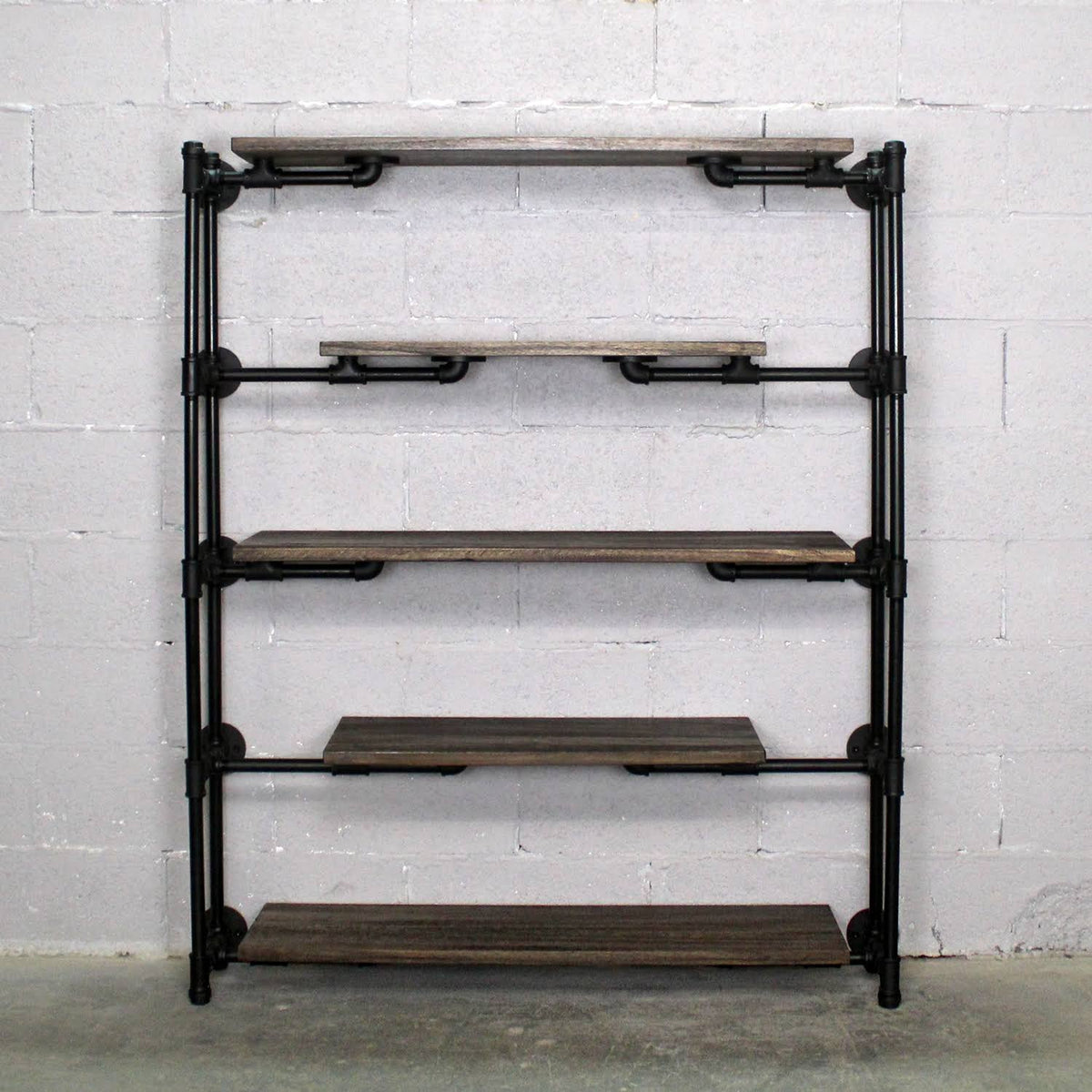 Modern Industrial Floating Tier Etagere Espresso and Hammered Black D4235