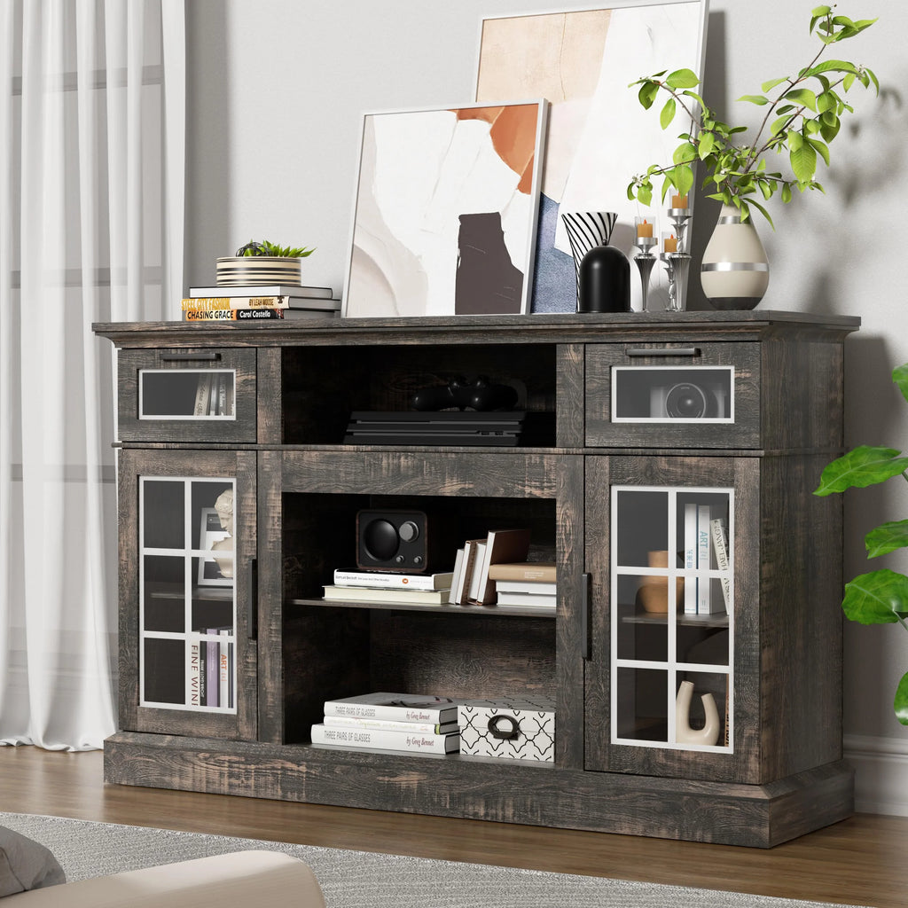 Dark Oak Tall TV Stand with Glass Door I149391