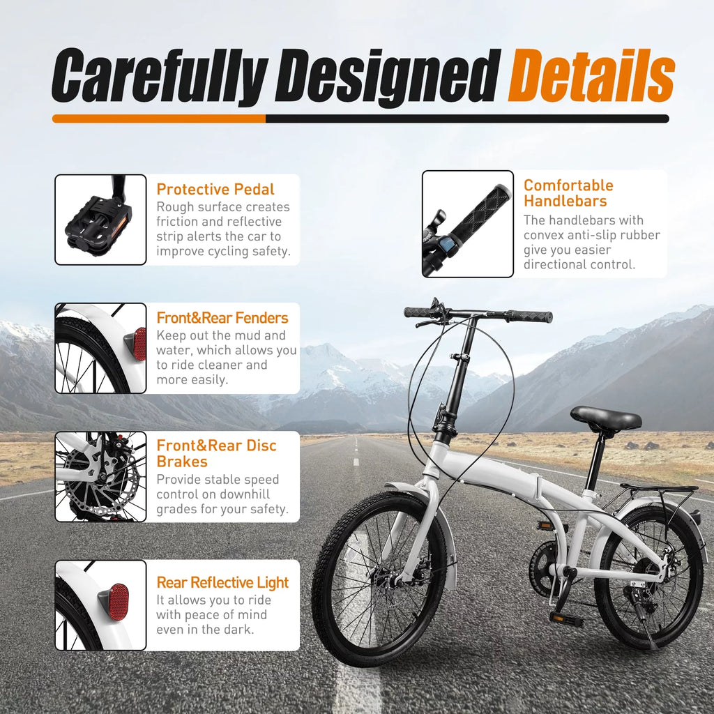 20-inch Wheels 7 Speed Folding Bike High Carbon Steel Bicycle Z3925