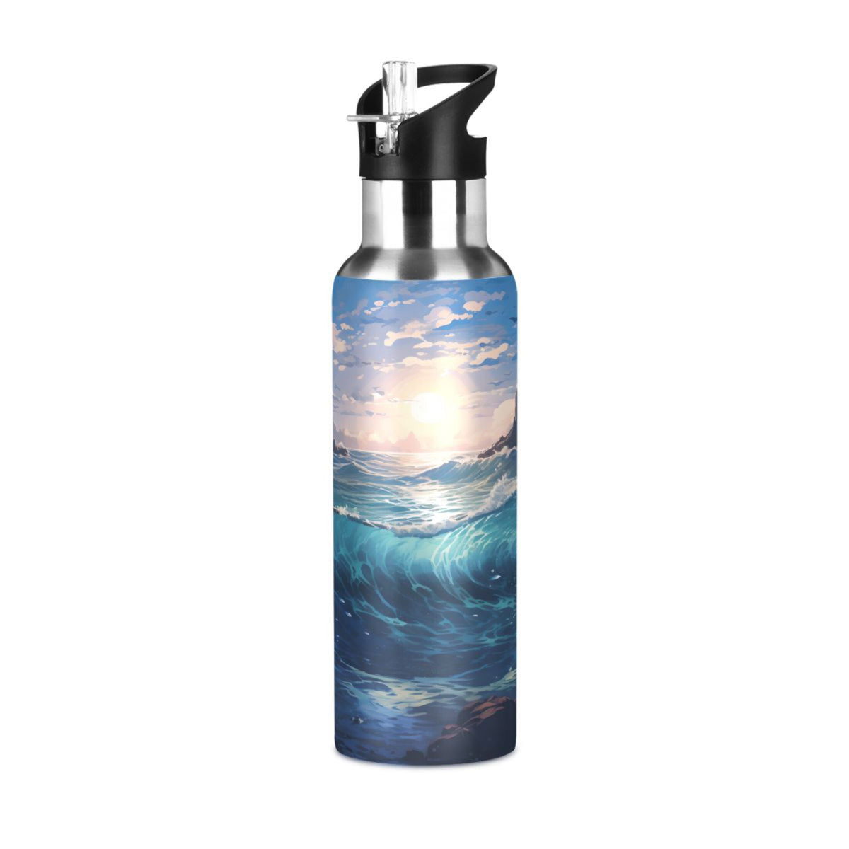 Stainless Steel Insulated Thermos Vacuum Flask Water Bottle with Straw Lid L384130