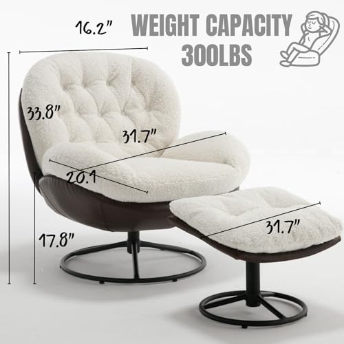 White Swivel Accent Chair with Ottoman A48863