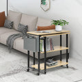 Sofa Side Table with Storage Bag, 6 Casters Walnut W292370
