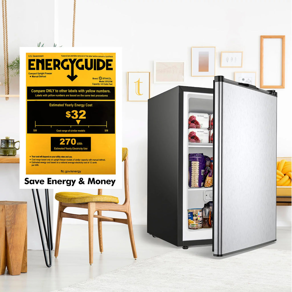 3 cu.ft. Compact Upright Freezer with Stainless Steel Door Q695