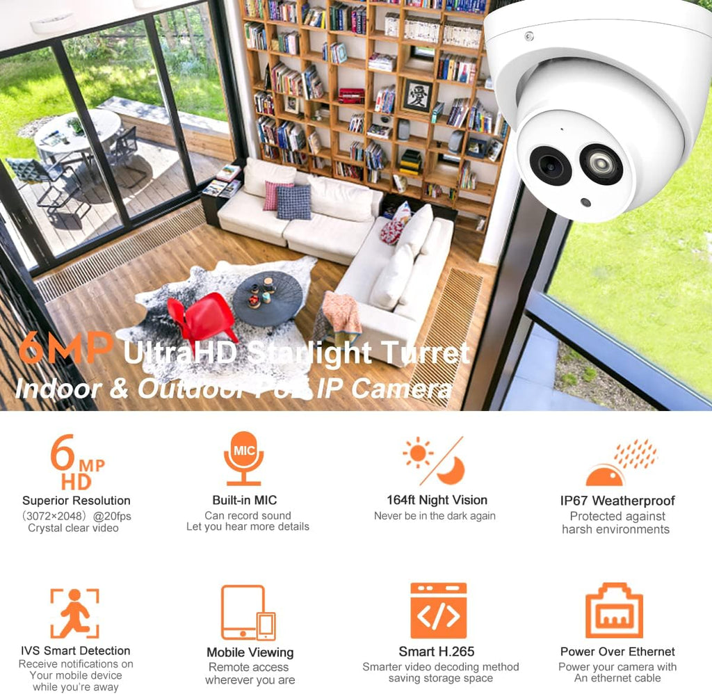 6MP PoE IP Turret Camera with Built-in Mic B22419