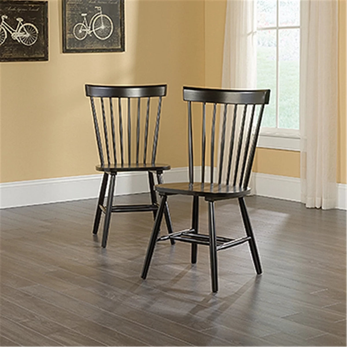 Black Solid Wood Spindle Back Dining Chair Set of 2 U72077