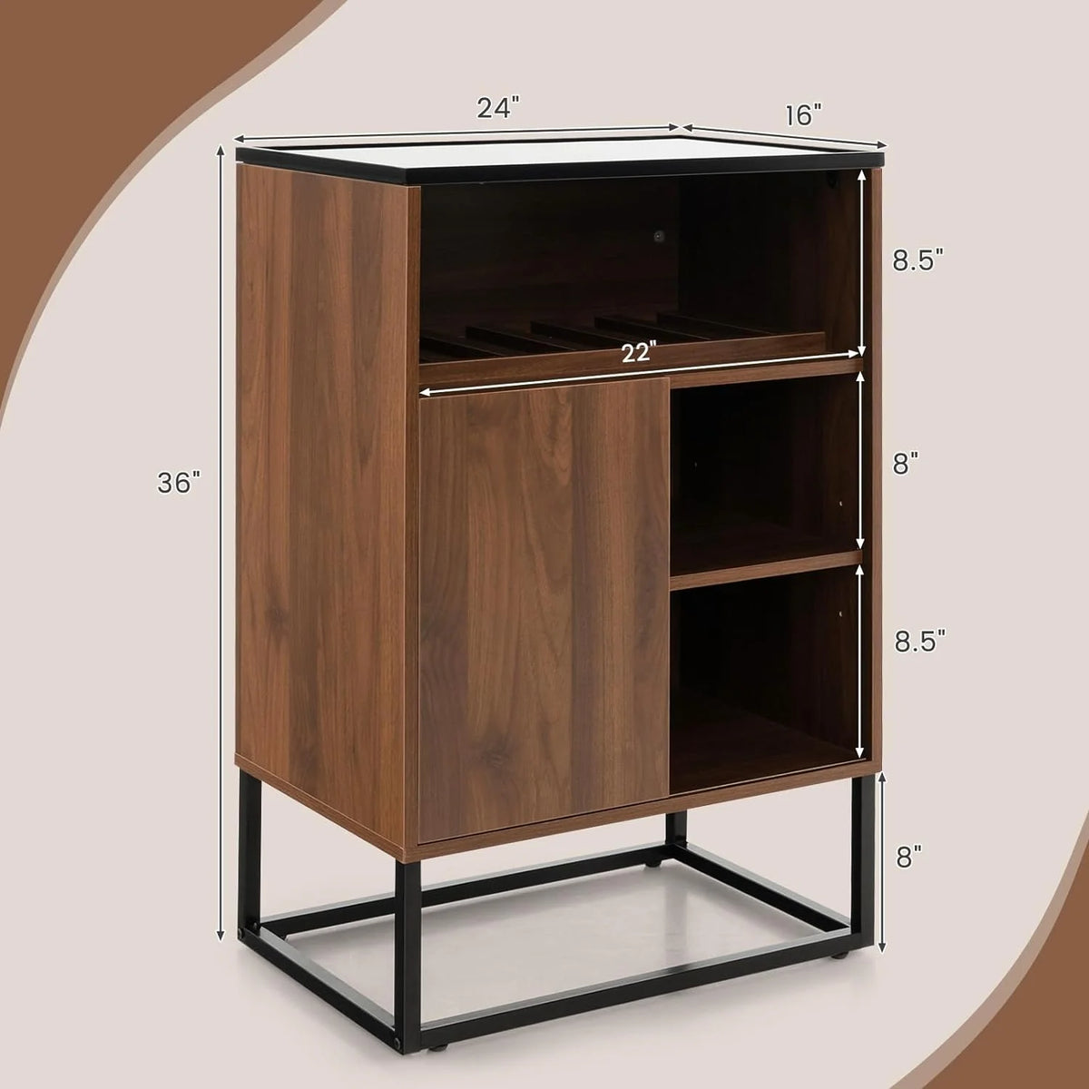 Wine Cabinet Sideboard Buffet with Tempered Glass Top Sliding Door P9760