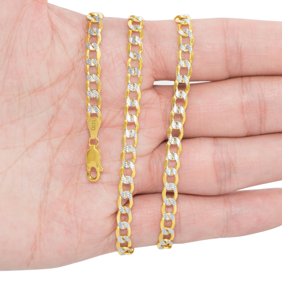 14k Yellow Gold Cuban Chain Diamond Cut Two Tone Bracelet O235912