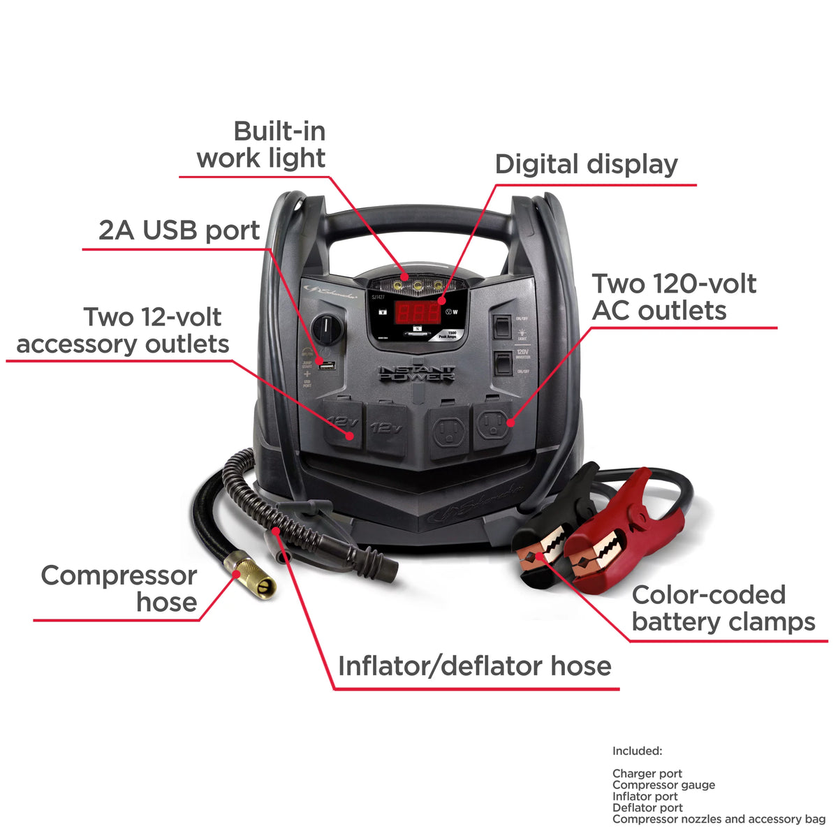6-in-1 Portable Power Station, 1500A Jump Starter, 150-PSI Compressor Q6100