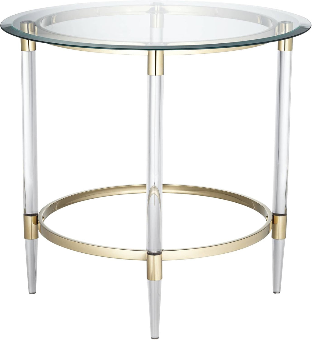 Clear Glass Round Side Table with Gold Rings B809