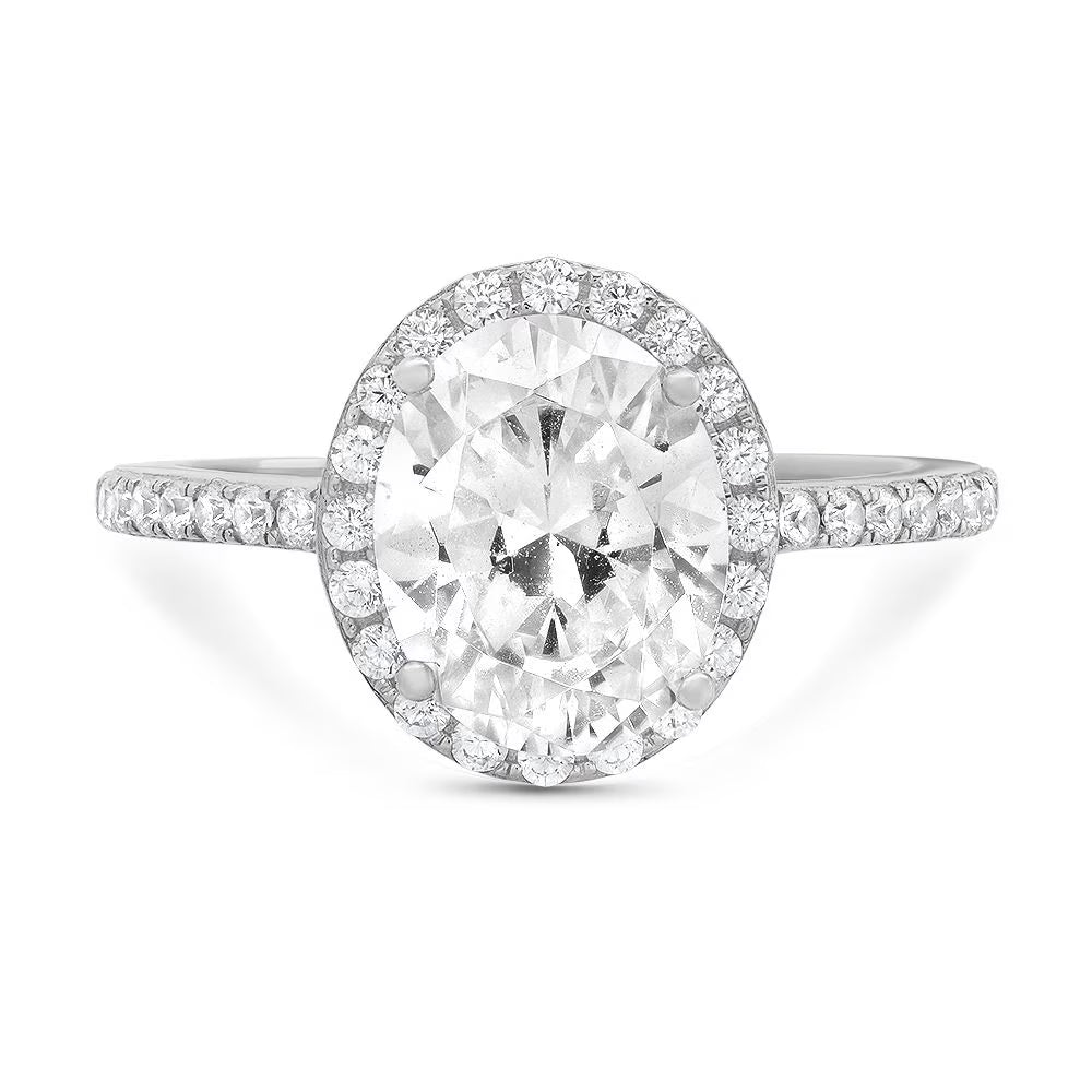 Oval Cut Genuine Cultured Diamond SI1-SI2 I-J 18K White Gold Halo Engagement Ring N602306