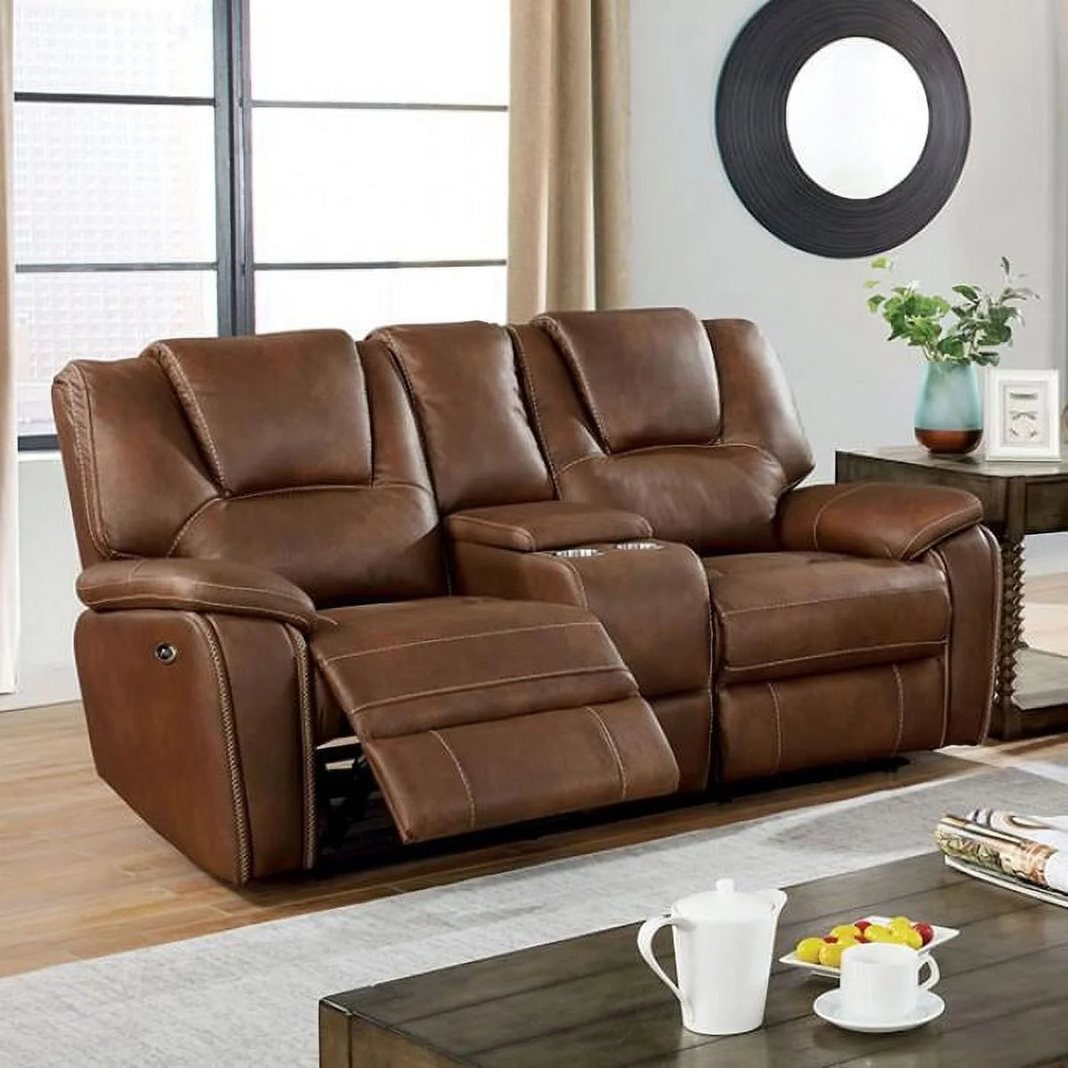 Brown Leatherette Recliner Sofa Set 2pcs D5174