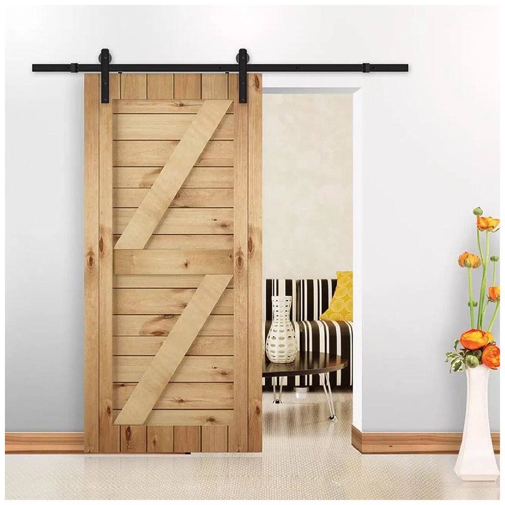 6 ft Carbon Steel Sliding Barn Door Hardware Kit Track Rail Roller Set Black L907074