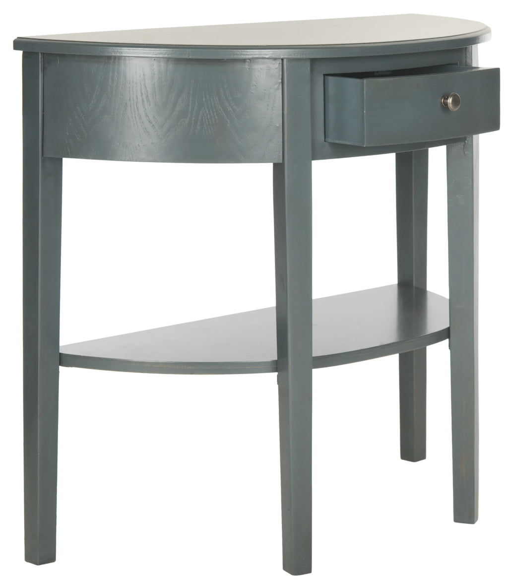 Steel Teal Demilune Console with Storage Drawer F7742