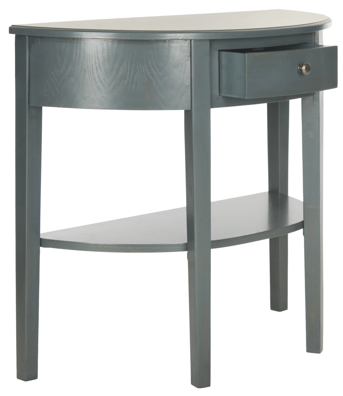 Steel Teal Demilune Console with Storage Drawer F7742