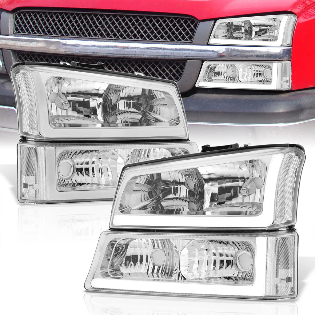 LED DRL Chrome Housing Clear Lens Signal Headlights LH & RH F4703