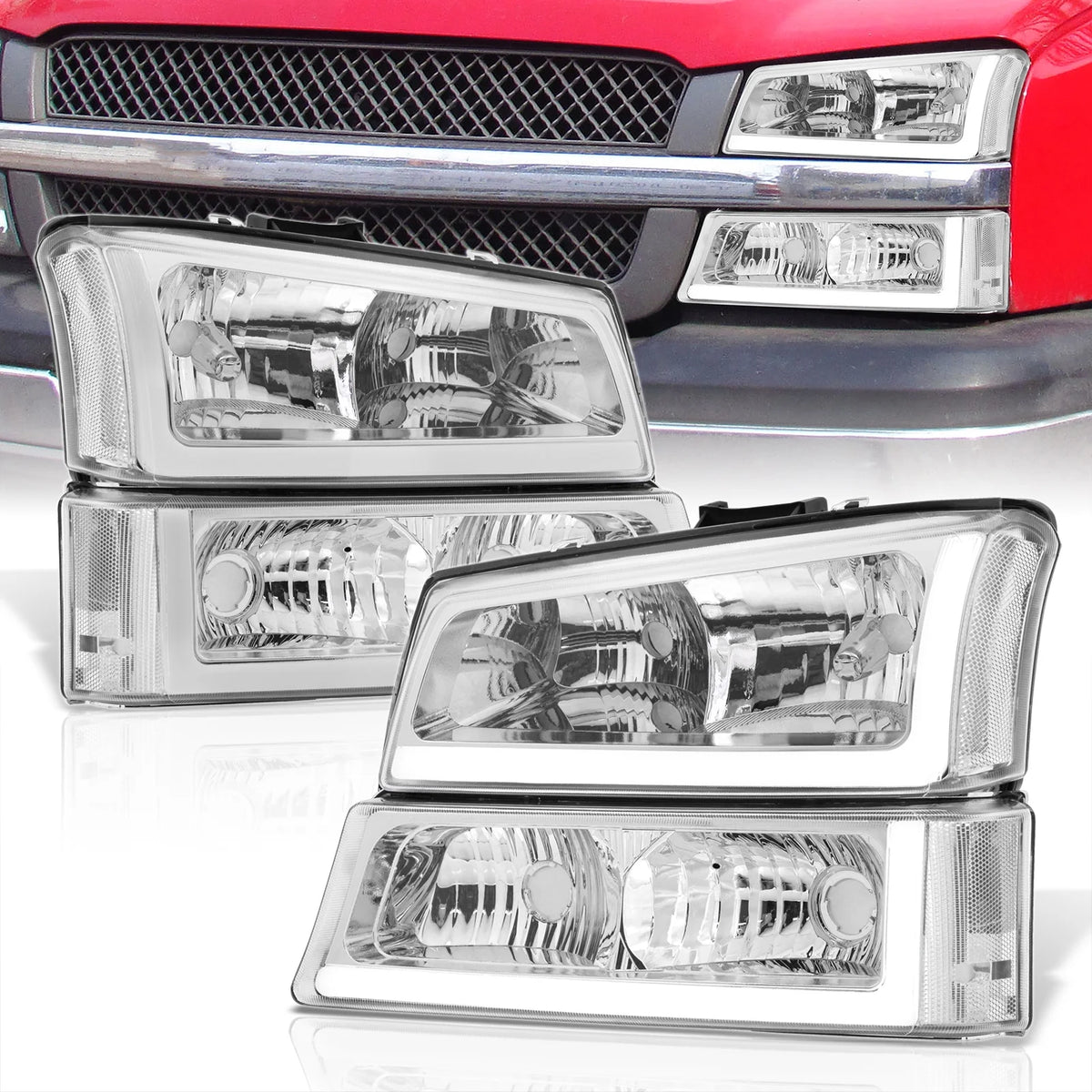 LED DRL Chrome Housing Clear Lens Signal Headlights LH & RH F4703