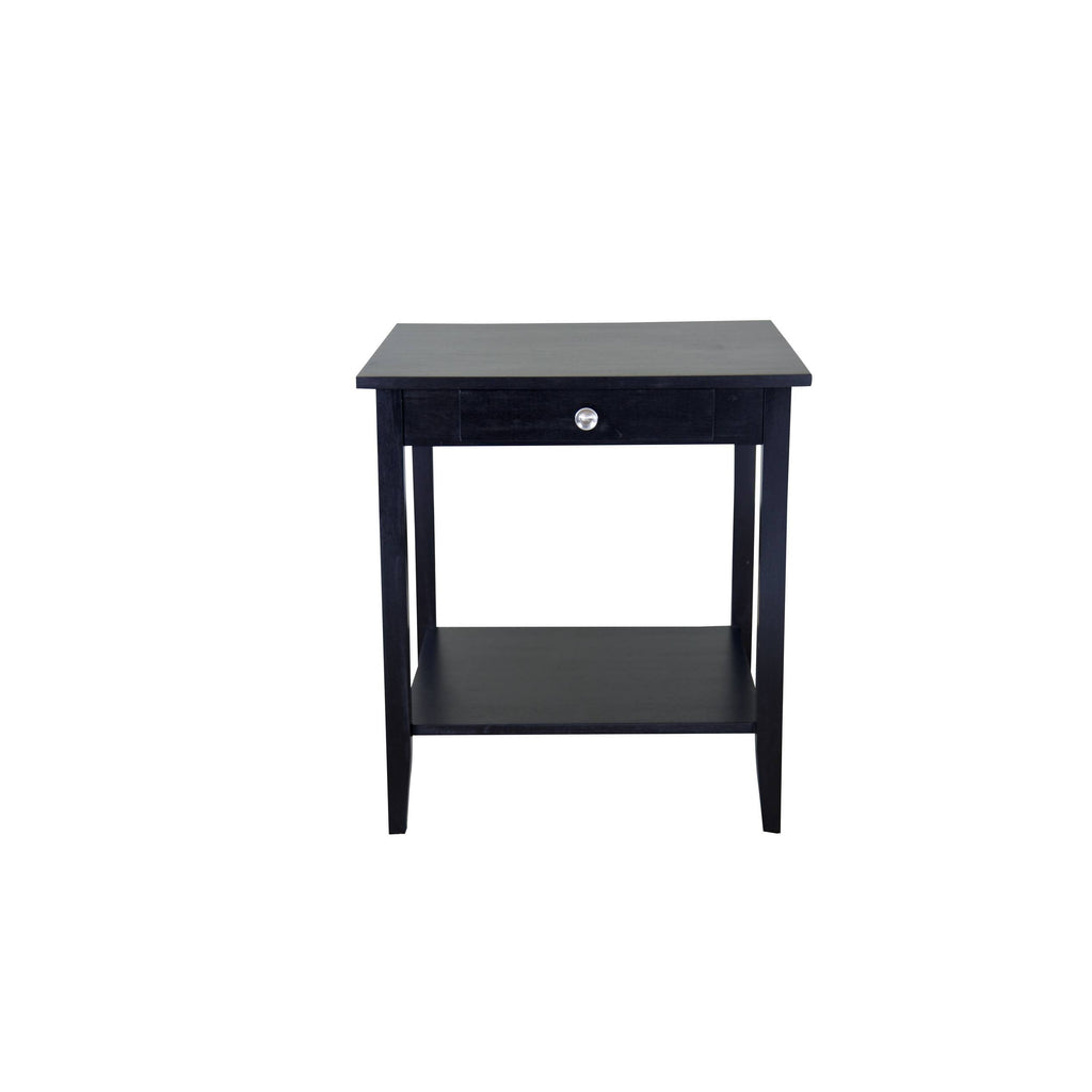 Acacia Wood 1-Drawer End Table with Shelf in Black Z5036