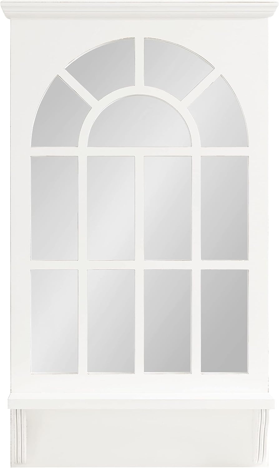 Traditional Arched Mirror with Shelf, 21 x 36, White E5386