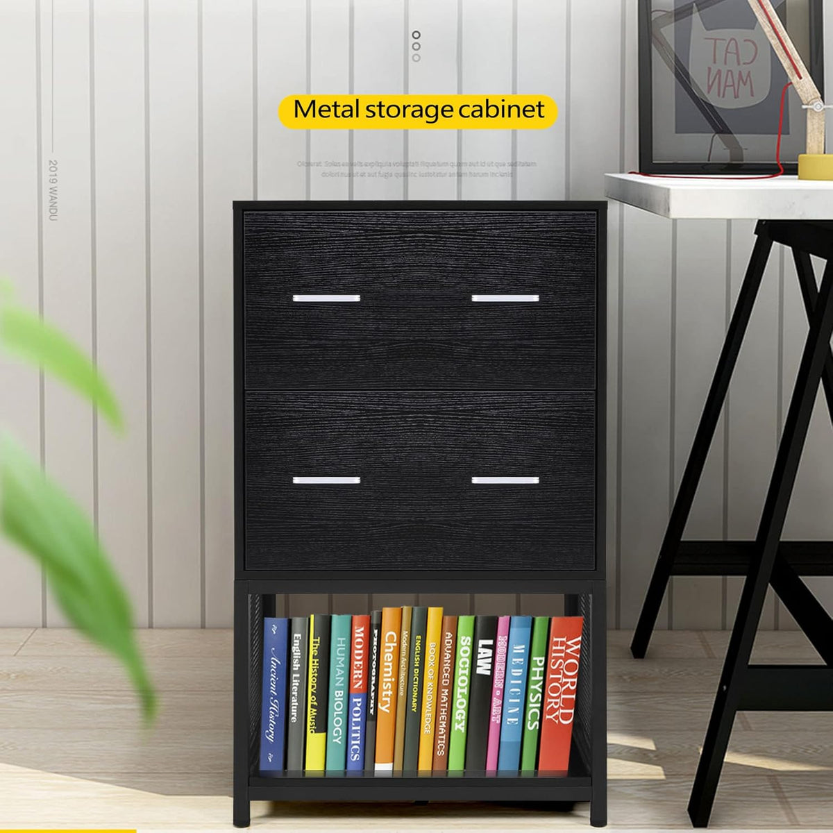 2 Drawer File Cabinet with Metal Wire Storage Shelves I109