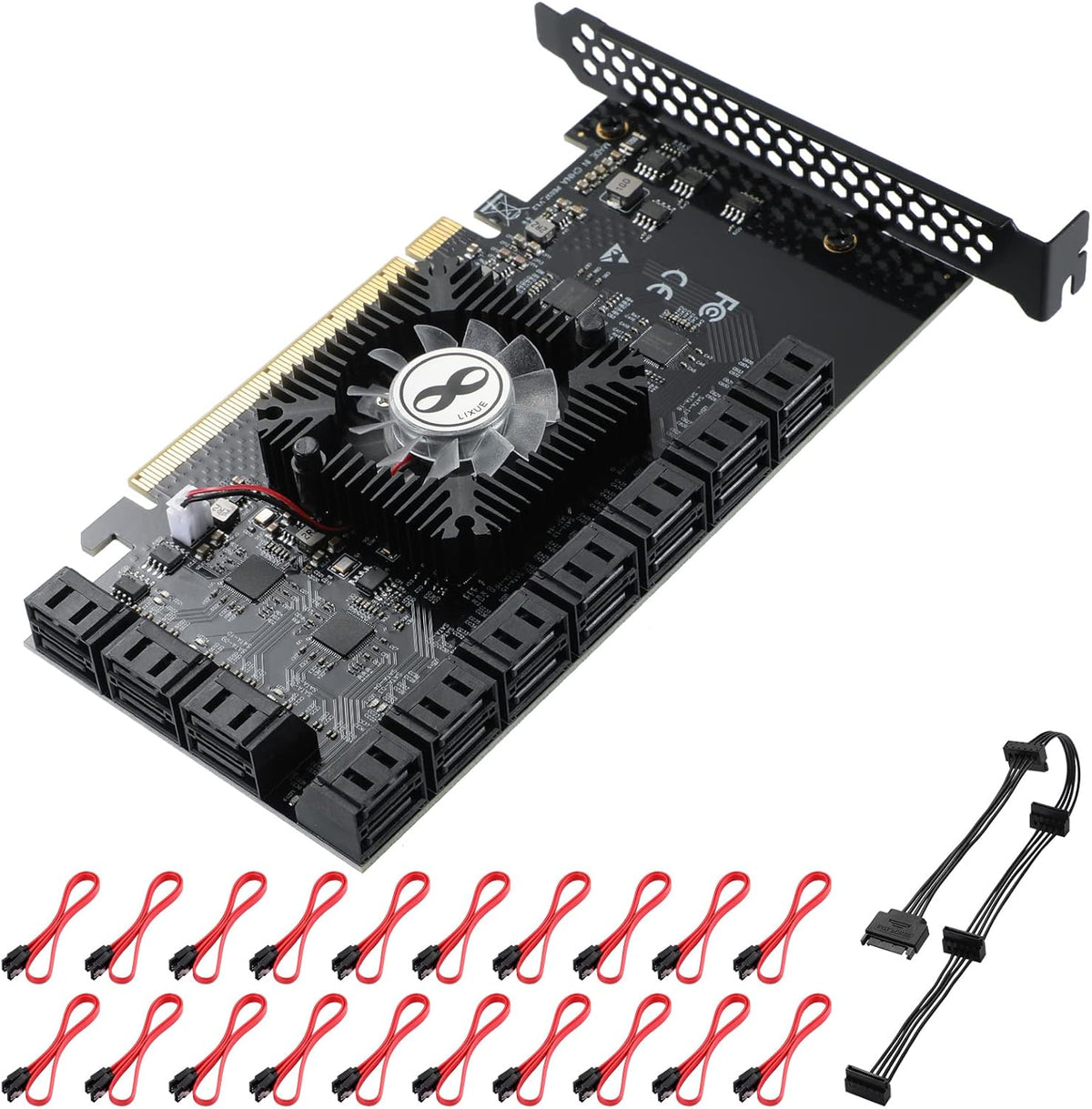 24 Port PCIe SATA 3.0 Card with SATA Cables and Power Splitter Cable R256758