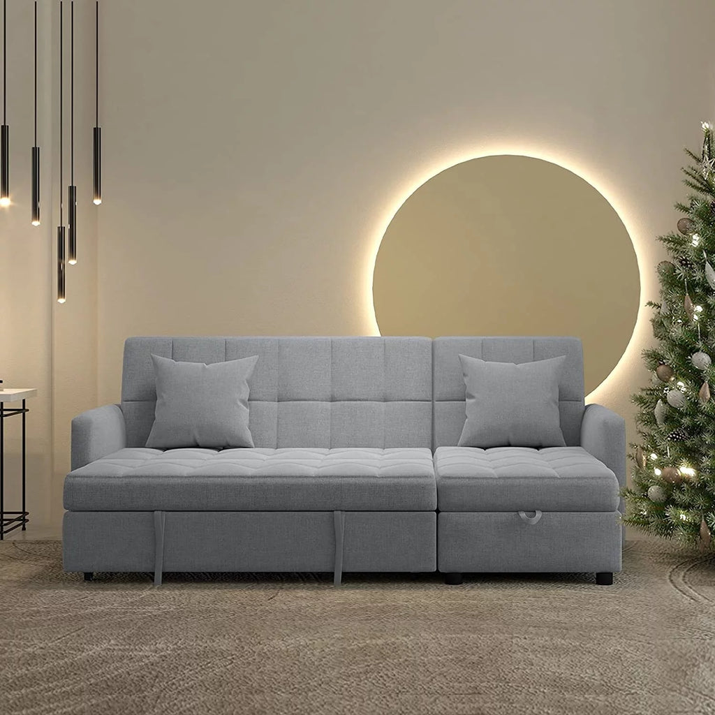 Reversible Sleeper Sectional Sofa with Storage Chaise Light Grey A358643