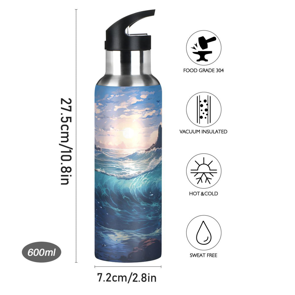 Stainless Steel Insulated Thermos Vacuum Flask Water Bottle with Straw Lid L384130