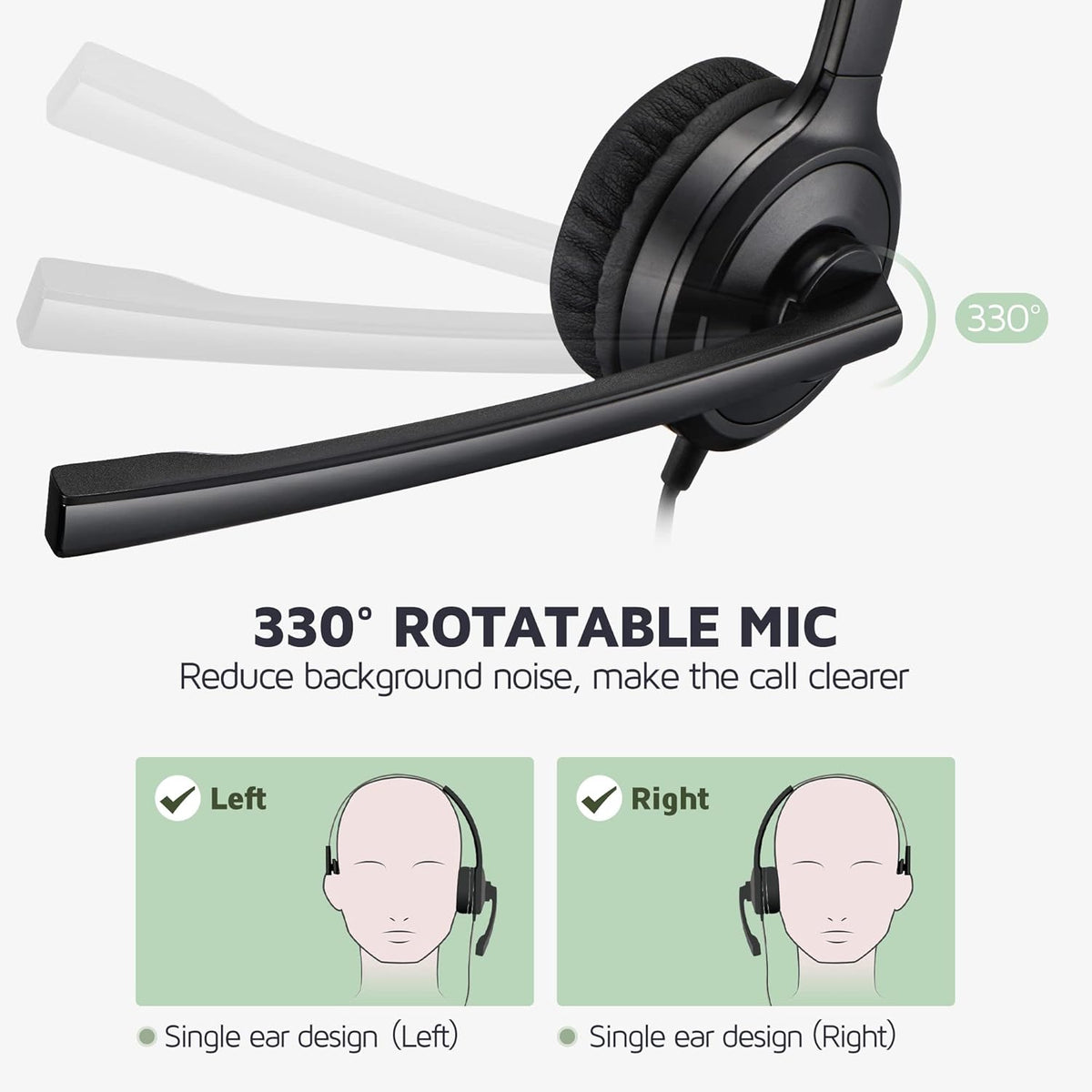 USB Headset with Microphone, Noise Cancelling Mic, On-Ear, Pack of 2 V476476