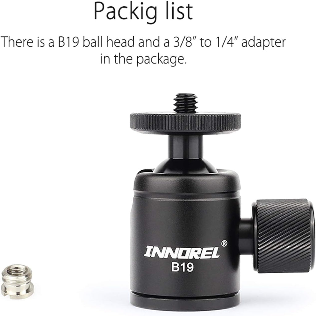 Mini Tripod Ball Head Metal Ballhead 360° Pan 90° Tilt with 3/8 to 1/4 Adapter CNC Ballheads, Max Load 6.61 lb C34383
