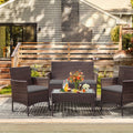 4 Pieces Brown PE Rattan Patio Conversation Set X151613