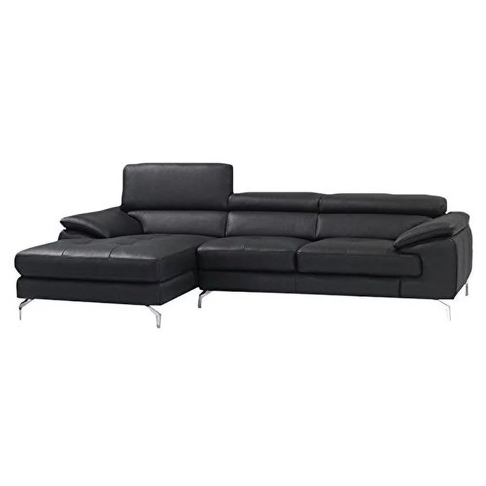 Black Italian Leather Left Facing Chaise Mini Sectional B2751