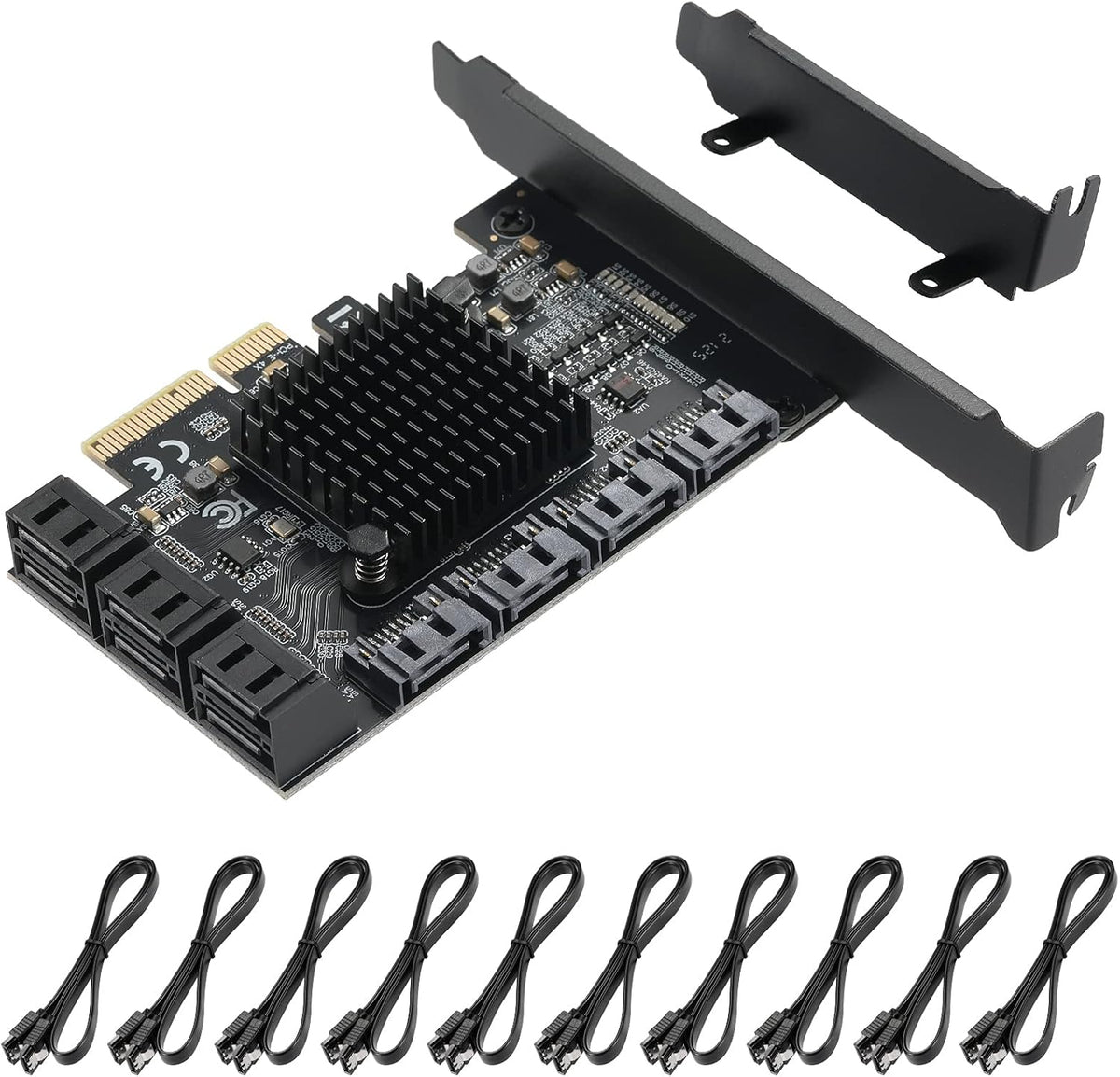 4X PCIE 8 SATA Card with 8 SATA Cables, PCIE to SATA 3.0 6 Gbps Controller, Pack of 2 S640207