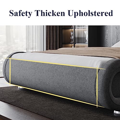 Queen Size Black Upholstered Platform Bed Frame Y8862