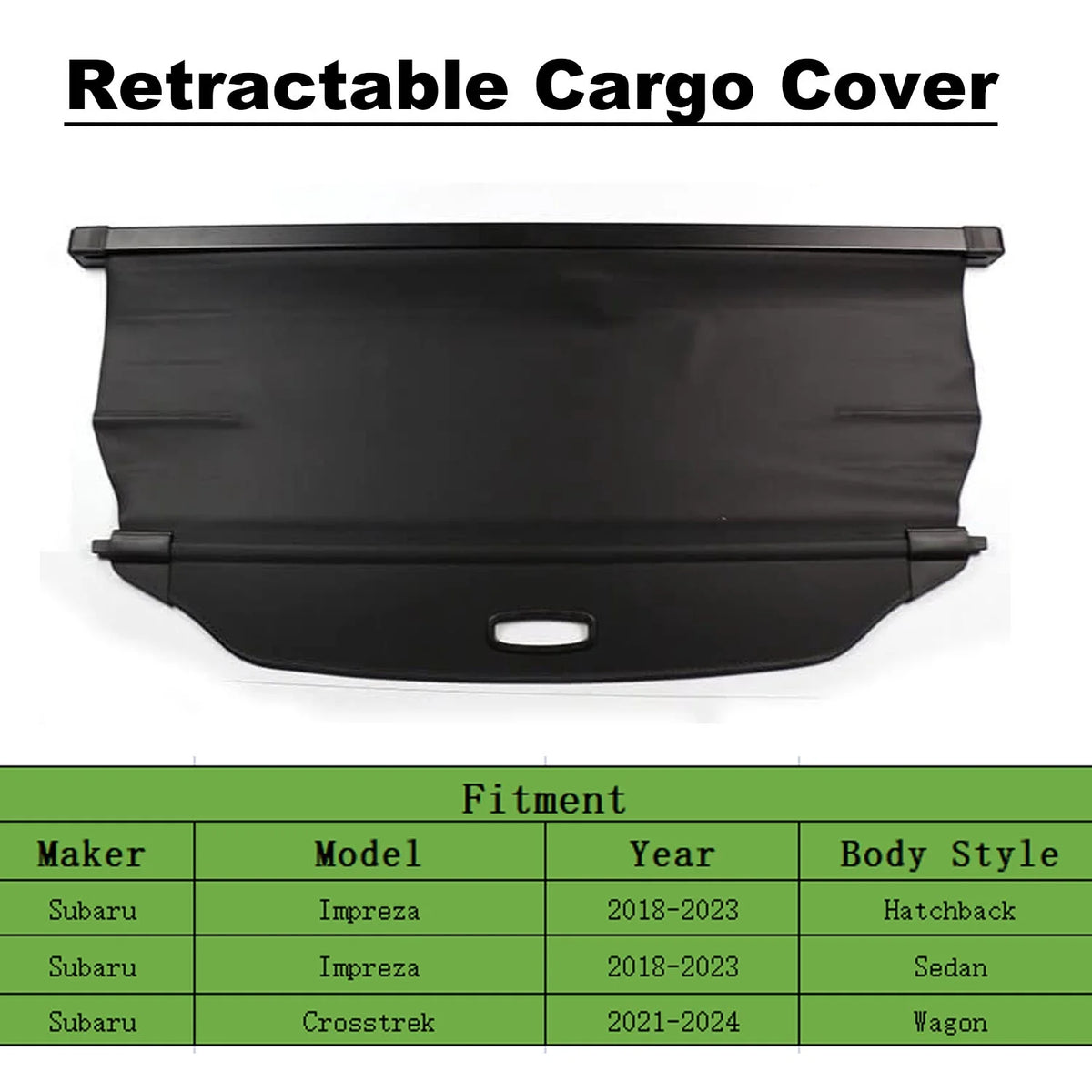 Retractable Cargo Cover for Subaru Crosstrek Impreza, Black L51621