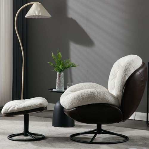 White Swivel Accent Chair with Ottoman A48863