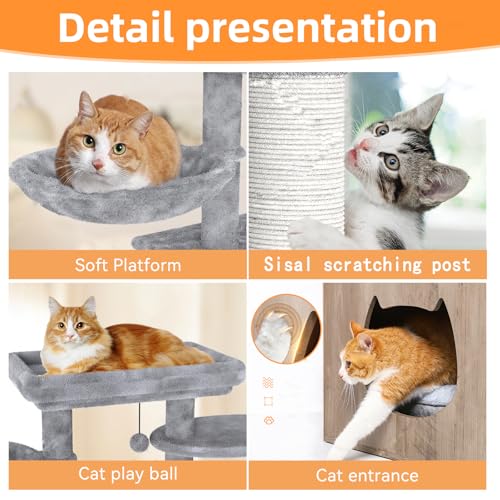 Grey Litter Box Enclosure with Cat Tree and Sisal Scratching Post R2079