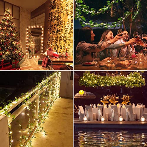 Fake Vines Artificial Ivy Garland with 100 LED String Light Hanging Plants Faux Greenery Leaves 6Pack with 100LED W7970